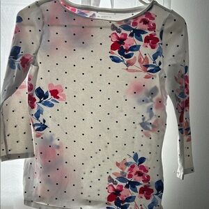 Talbots White Floral Long Sleeve Tee